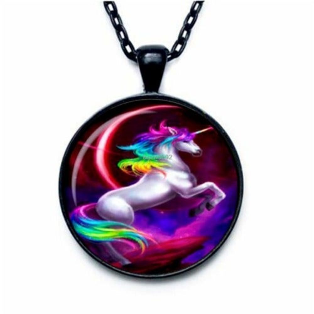 Unicorn Pendant Necklace Black 18" Chain